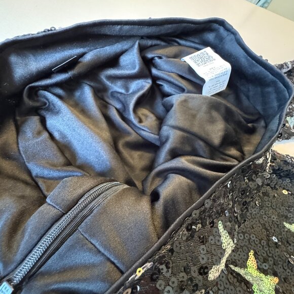 Shein Sequin Star Print Flared Pant Small Black Silver Rave Festival Maximalist - Picture 6 of 14